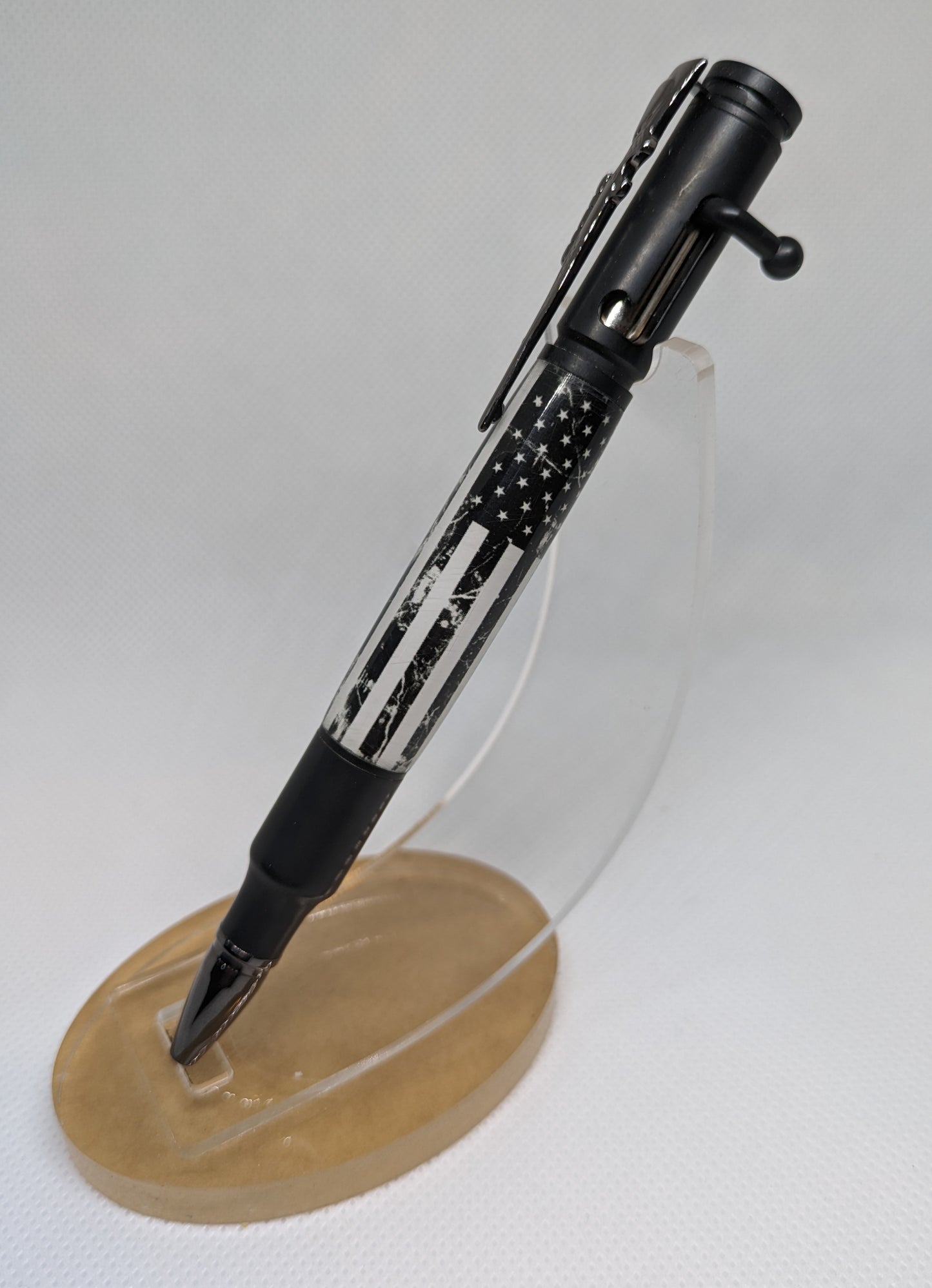 Distressed American Flag Black Enamel 30 caliber Bolt action pen