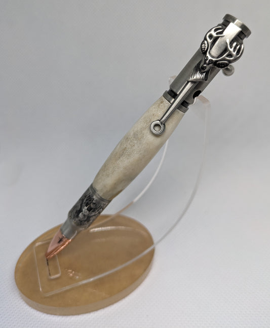 Antique Pewter Deer Hunter Bolt Action Pen with Deer Antler body